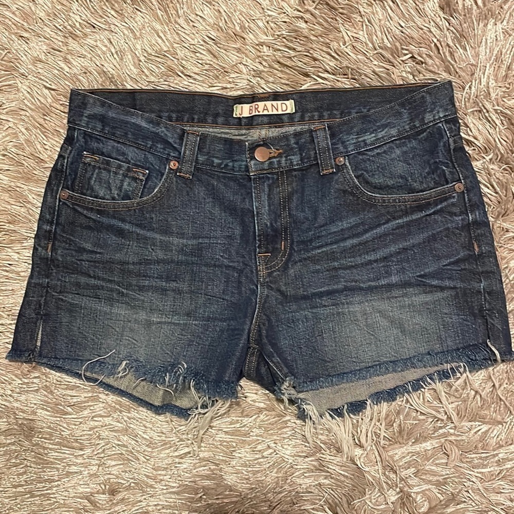 J Brand Dark Blue Distressed Denim Jean Shorts